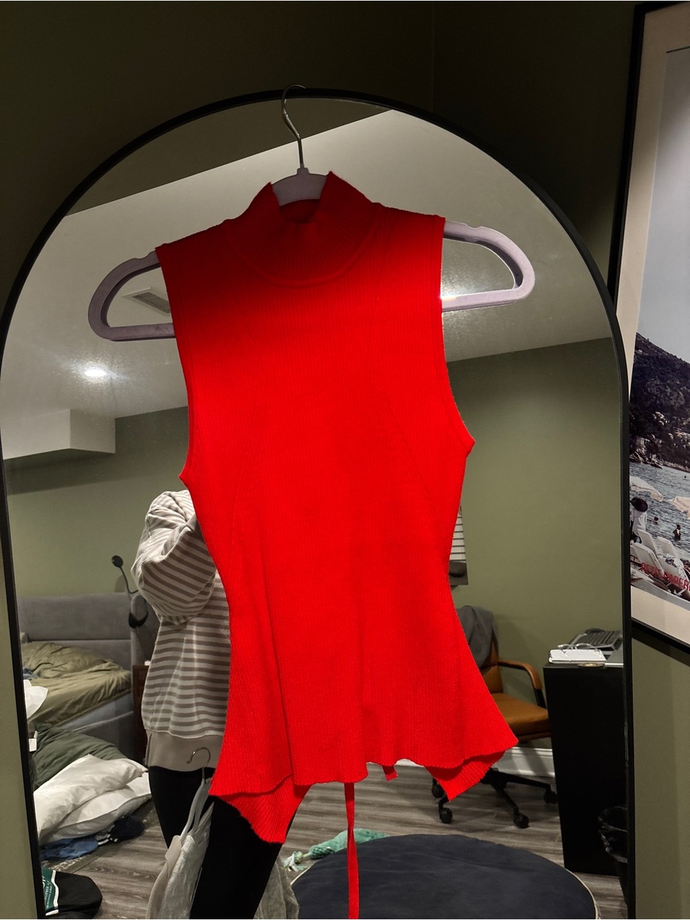 Red Sleeveless Turtleneck Knit Top - Women's